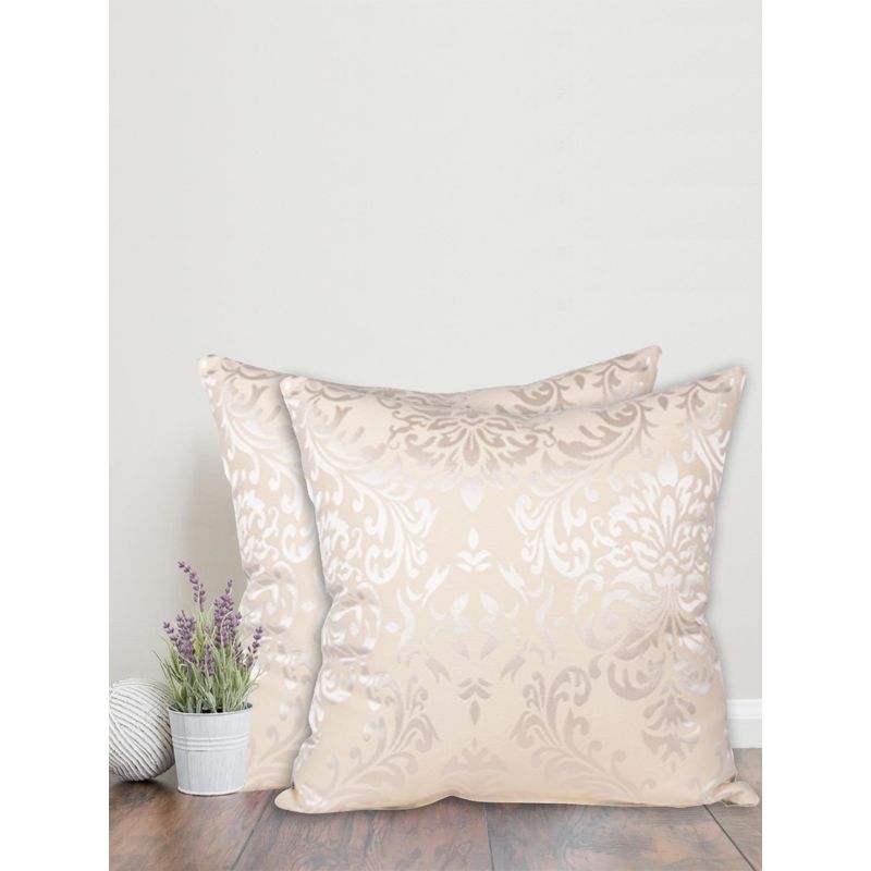Sivya by Home Cream Damask Self Design Cushion Covers (Pack of 2) (12x12 inches)