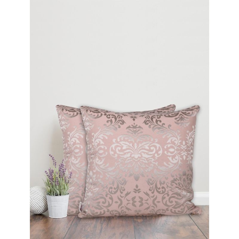Sivya by Home Pink Damask Self Design Cushion Covers (Pack of 2) (12x12 inches)