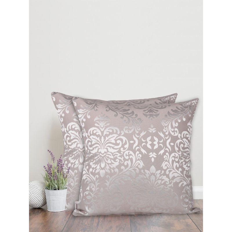 Sivya by Home Silver Damask Self Design Cushion Covers (Pack of 2) (12x12 inches)