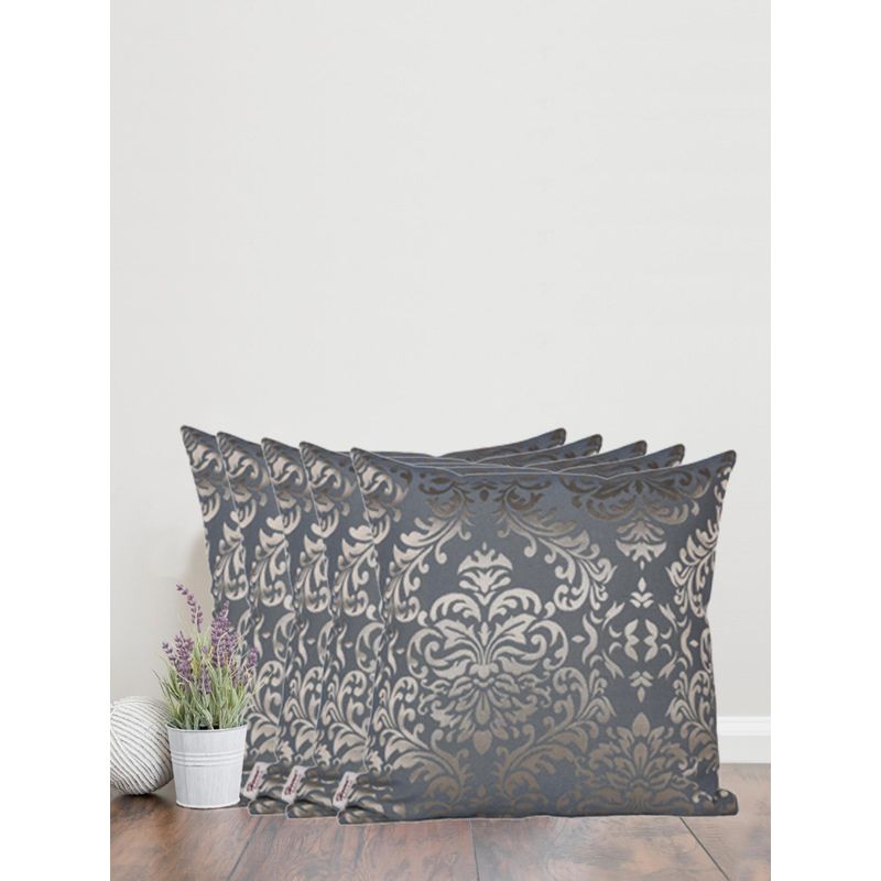 Sivya by Home Grey Damask Self Design Cushion Covers (Pack of 5) (12x12 inches)