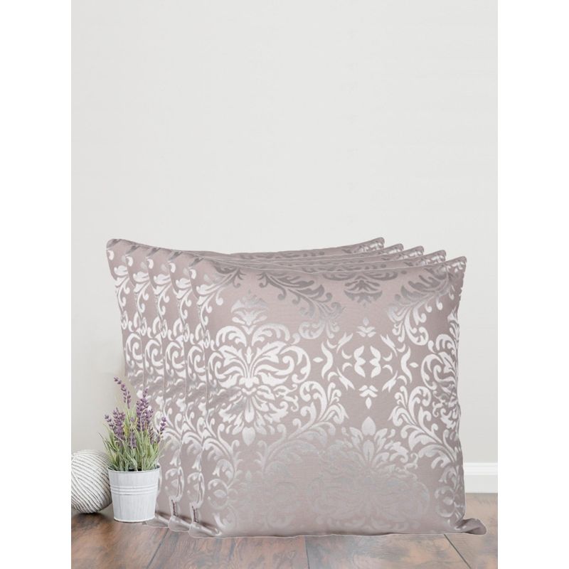 Sivya by Home Silver Damask Self Design Cushion Covers (Pack of 5) (12x12 inches)