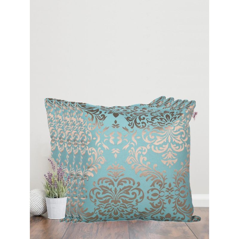 Sivya by Home Turquoise Damask Self Design Cushion Covers (Pack of 5) (12x12 inches)