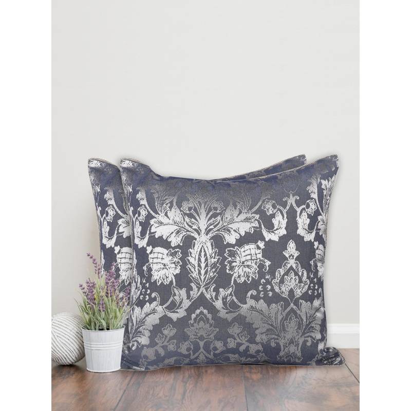 Sivya by Home Blue Fiore Damask Self Design Cushion Covers (Pack of 2) (12x12 inches)