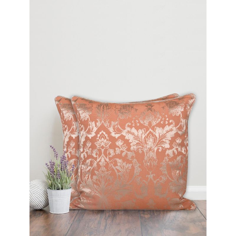 Sivya by Home Orange Fiore Damask Self Design Cushion Covers (Pack of 2) (12x12 inches)