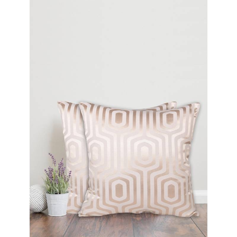 Sivya by Home Ivory Geometric Self Design Cushion Covers (Pack of 2) (12x12 inches)