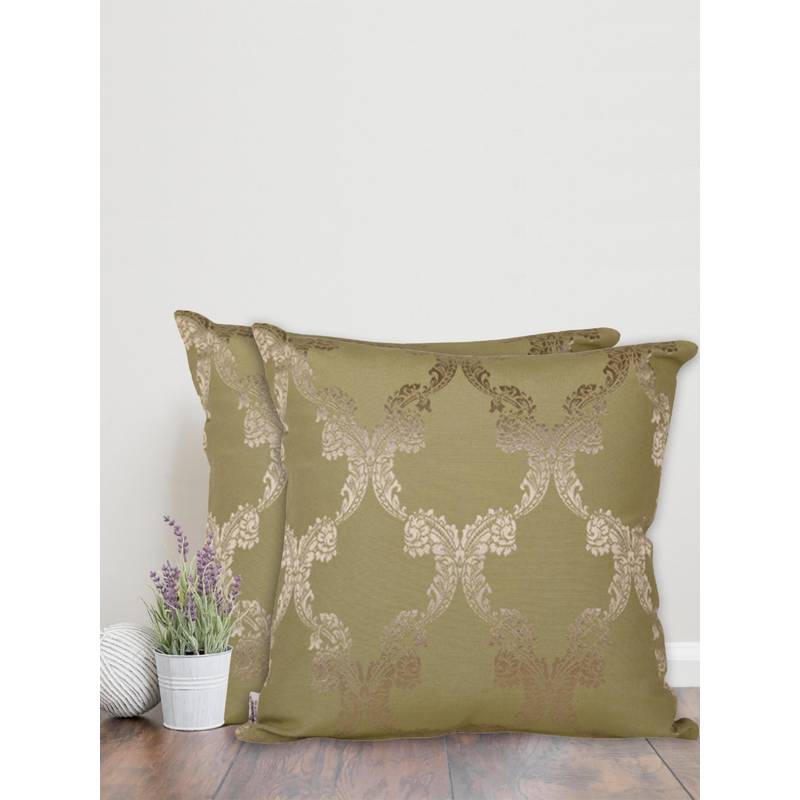 Sivya by Home Green Ogee Self Design Cushion Covers (Pack of 2) (12x12 inches)