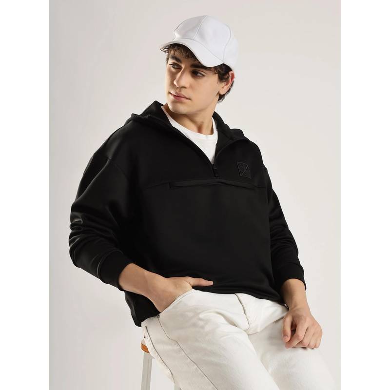 Calvin Klein Black Solid Oversized Black Hoodie (L)