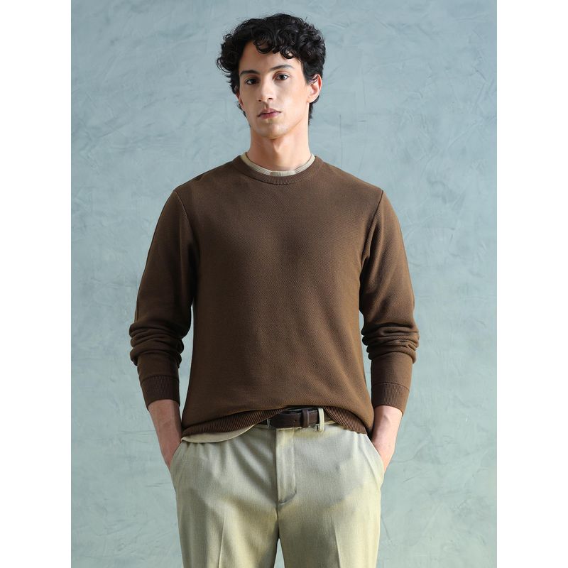 Arrow Sports Brown Structured Lightweight Sweater (L)