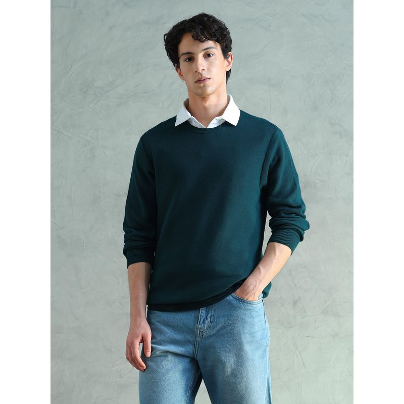 Arrow Sports Men Green Structured Lightweight Pullover Sweater (L)