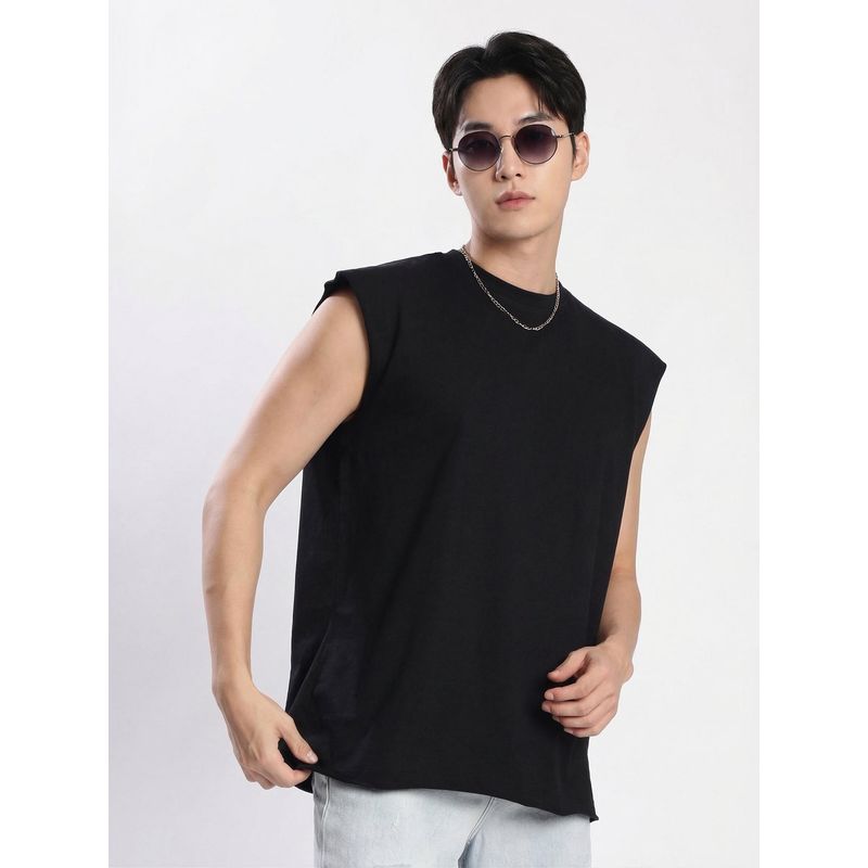 Bene Kleed Men Solid Round Neck Sleeveless Cotton Oversized T-Shirt (S)