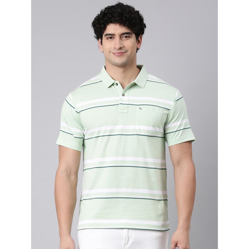 Classic Polo Men'S Green Authentic Fit Striped Cotton Blend Polo T-Shirt (2XL)