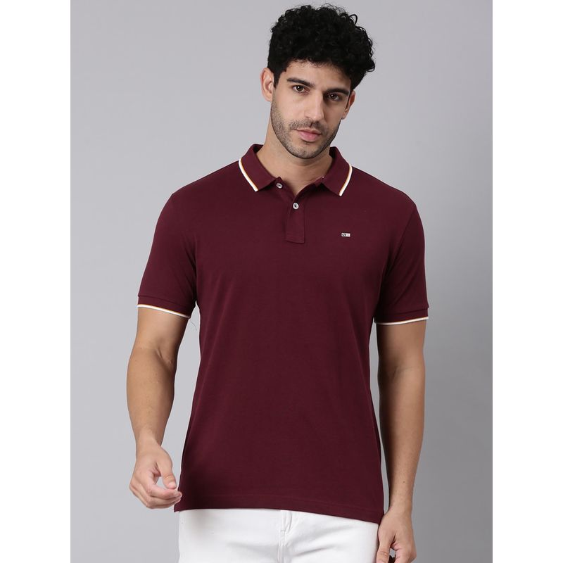 Classic Polo Men'S Burgundy Slim Fit Solid Cotton Polo T-Shirt (M)