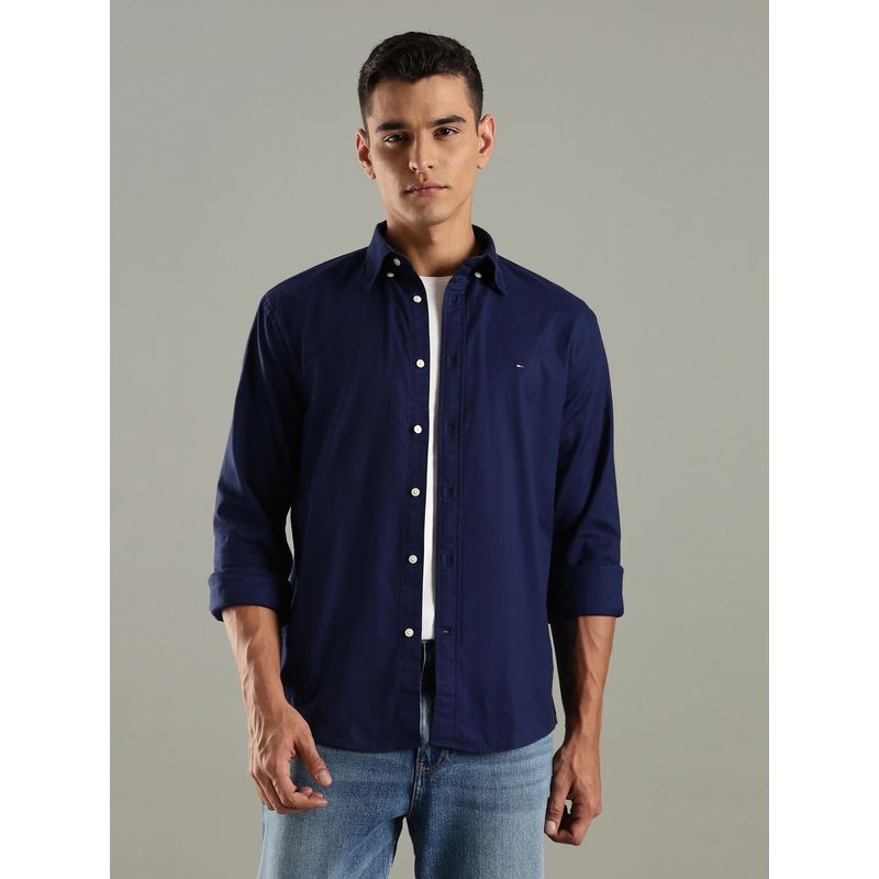 Tommy Hilfiger Solid Regular Fit Cotton Shirt - Blue (S)