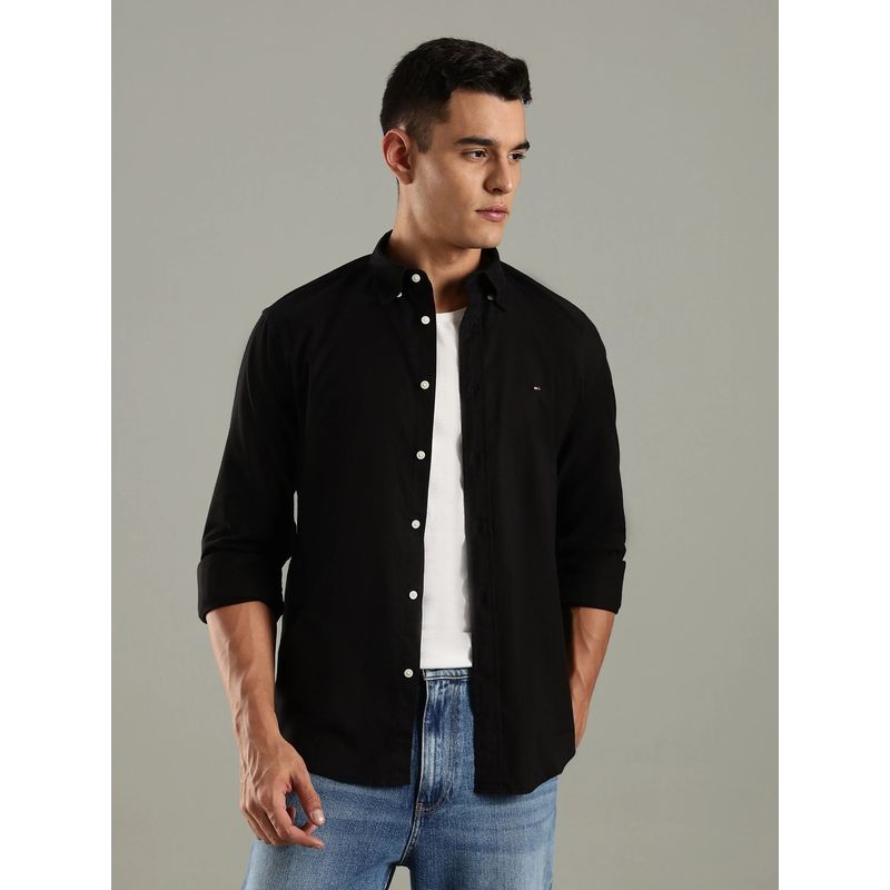 Tommy Hilfiger Solid Regular Fit Cotton Shirt - Black (M)