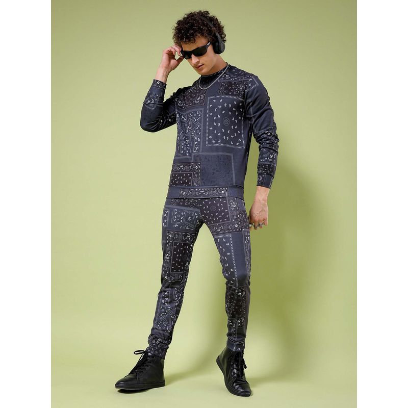 The Indian Garage Co Grey Printed Regular Fit Sweatshirt and Joggers (Set of 2) (L)