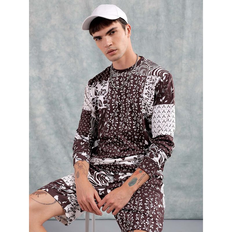 The Indian Garage Co Brown Printed Regular Fit Sweatshirt and Shorts (Set of 2) (S)