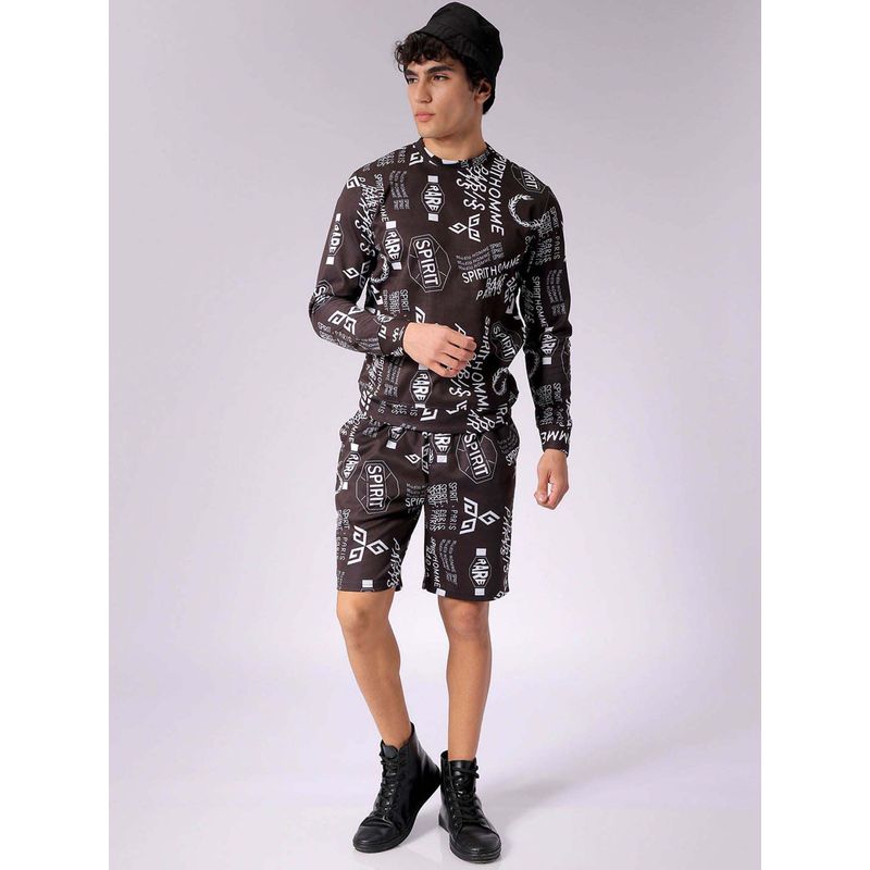 The Indian Garage Co Brown Printed Regular Fit Sweatshirt and Shorts (Set of 2) (L)