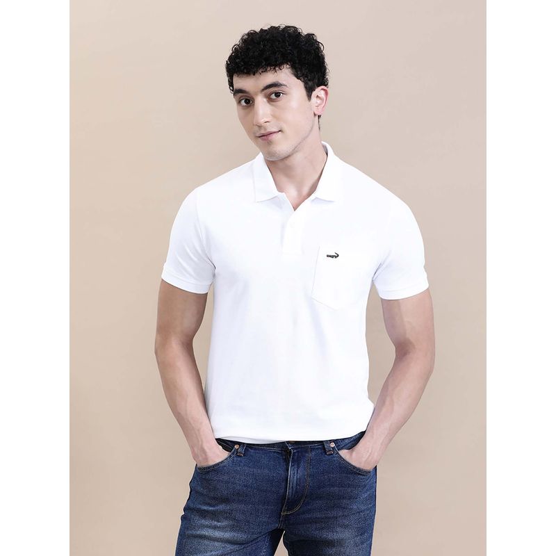 Crocodile White Solid/Plain Slim Fit Polo T-Shirt (XL)
