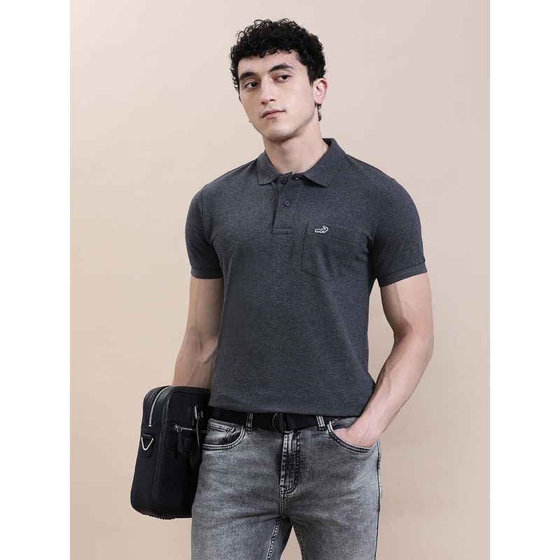 Crocodile Grey Solid/Plain Slim Fit Polo T-Shirt (M)