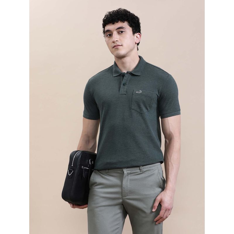 Crocodile Olive Solid/Plain Slim Fit Polo T-Shirt (XL)