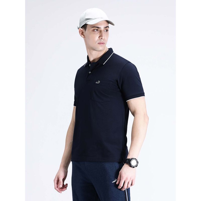Crocodile Navy Blue Solid/Plain Slim Fit Polo T-Shirt (M)
