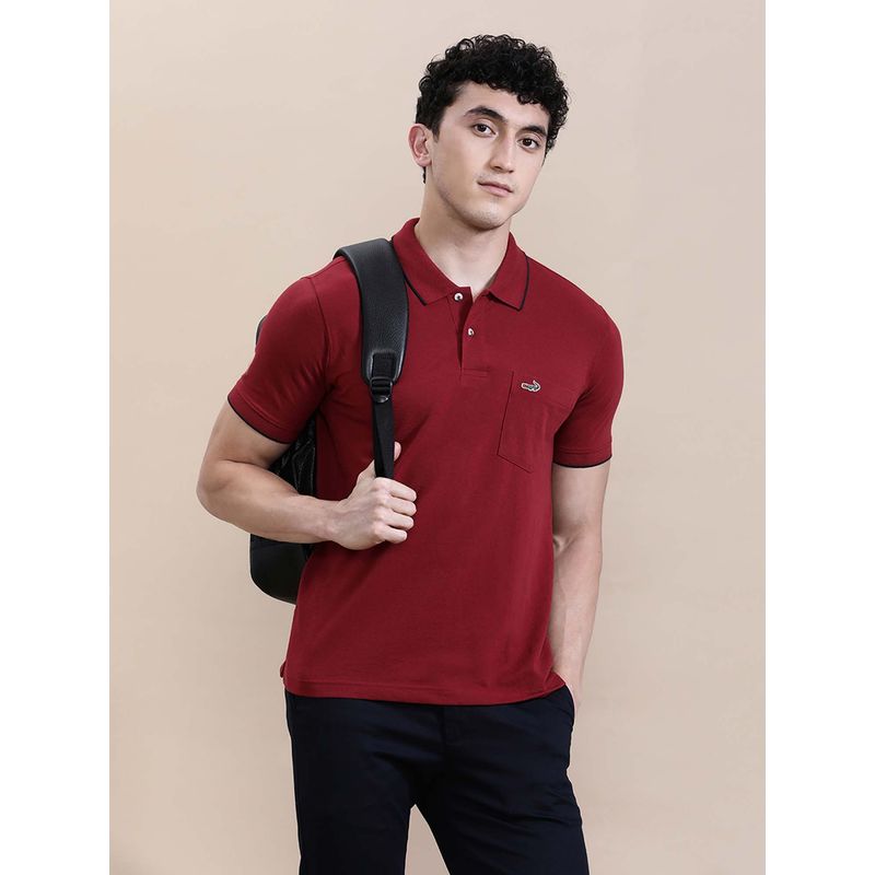 Crocodile Red Solid/Plain Slim Fit Polo T-Shirt (S)