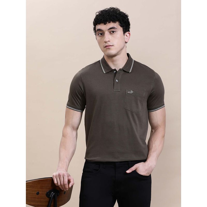 Crocodile Olive Solid/Plain Regular Fit Polo T-Shirt (XL)