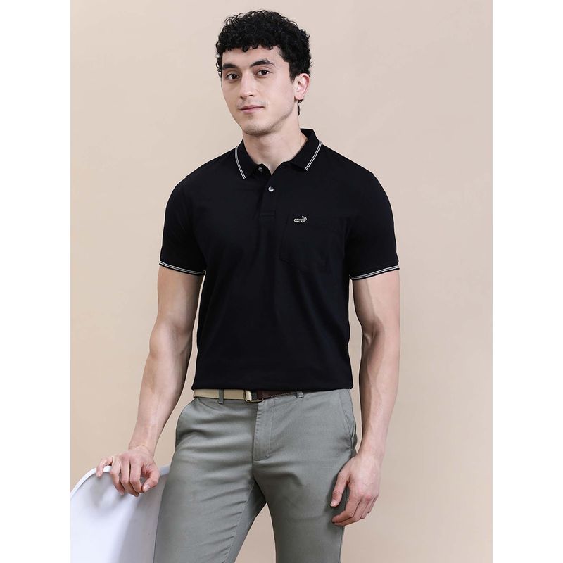 Crocodile Black Solid/Plain Regular Fit Polo T-Shirt (XL)