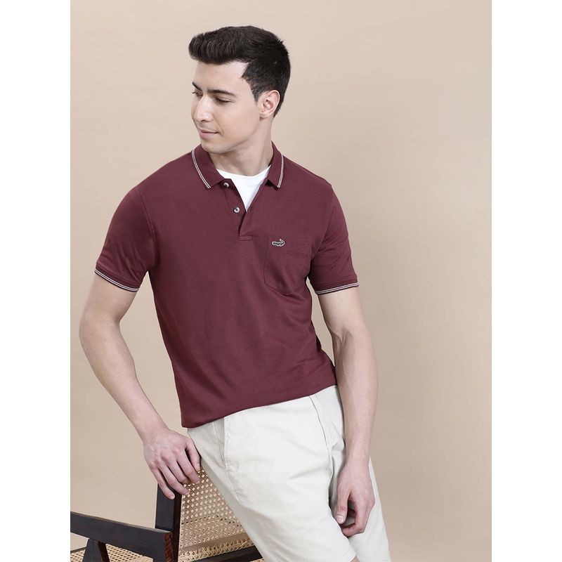 Crocodile Red Solid/Plain Regular Fit Polo T-Shirt (M)