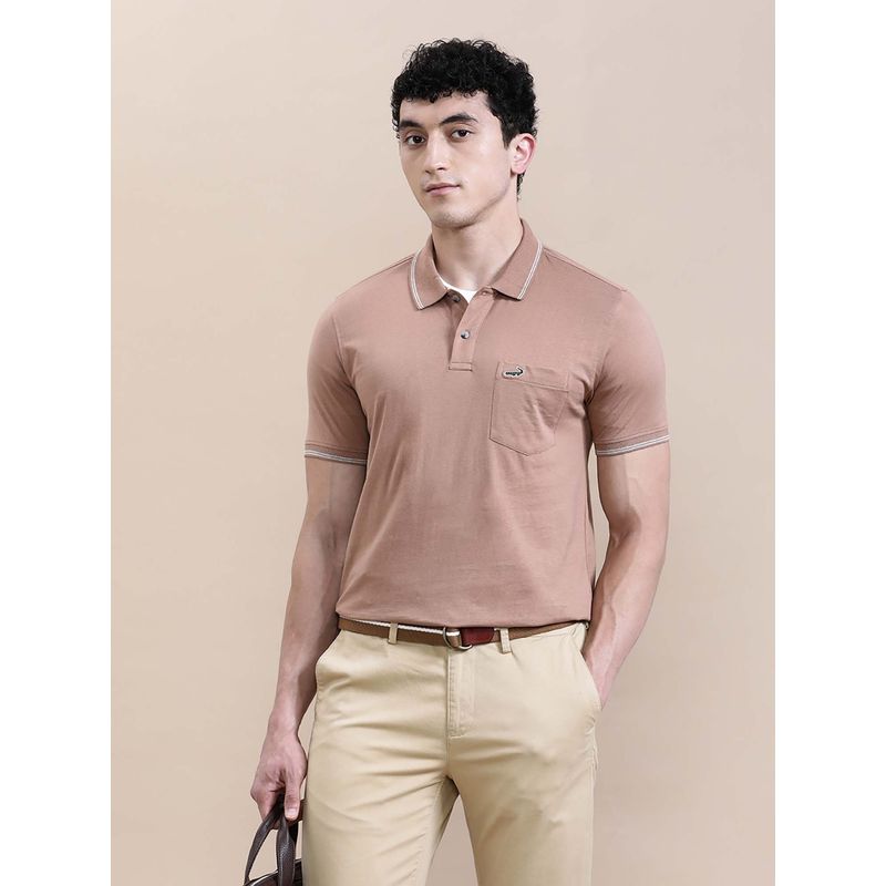 Crocodile Brown Solid/Plain Regular Fit Polo T-Shirt (M)