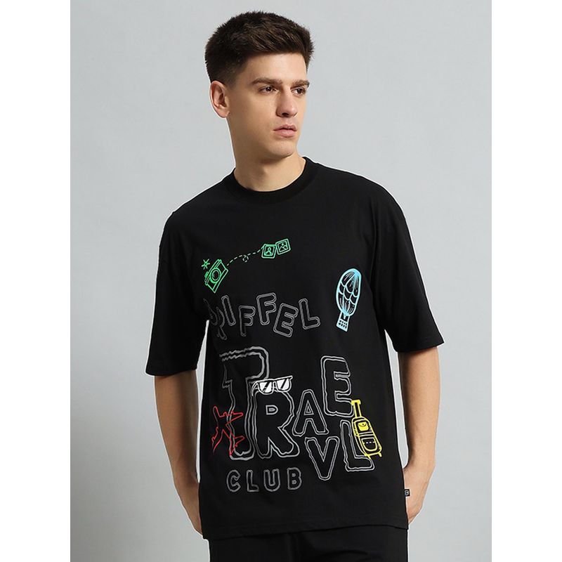 Griffel Men Travel Print Black T-Shirt (XS)
