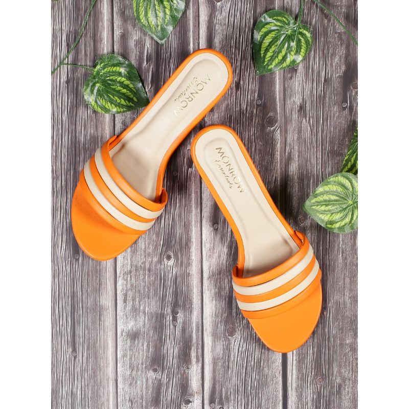 Monrow Stripes Orange Block Heels: Buy Monrow Stripes Orange Block ...