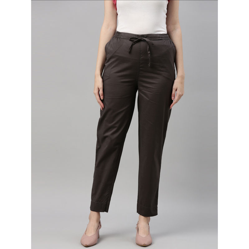 Go Colors Women Silver Solid Mid Rise Cotton Pants - Grey (XXL)