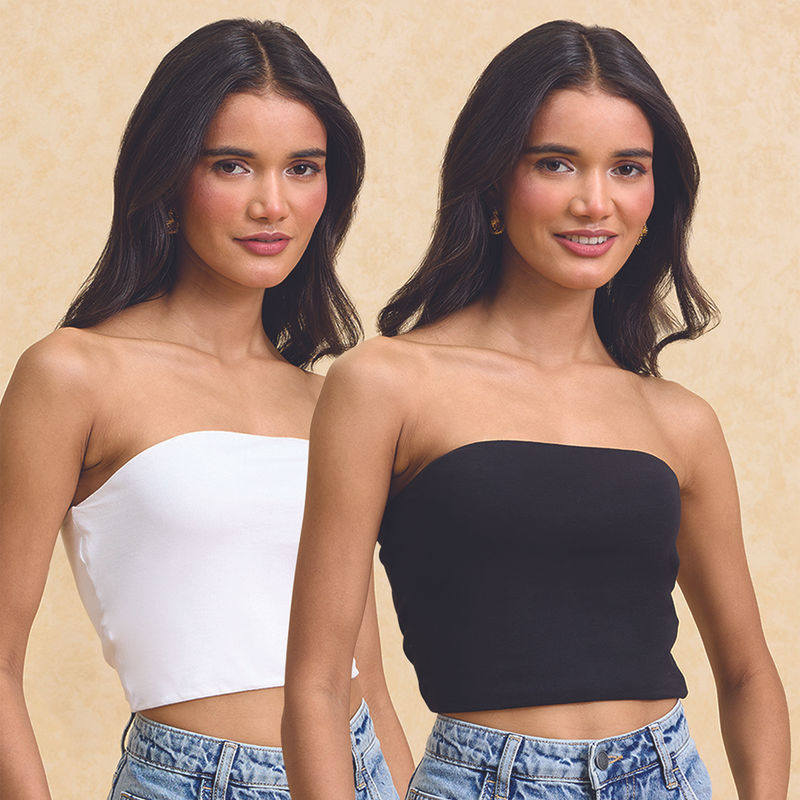 Twenty Dresses by Nykaa Fashion Solid Bandeu Tube Crop Tops (Pack of 2) (XS)