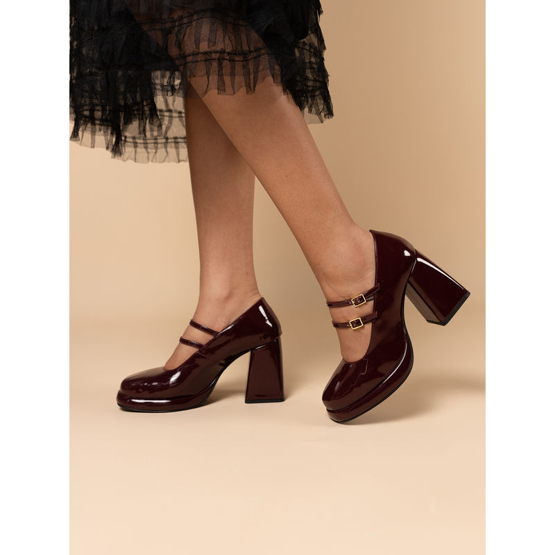 Theater Women Freddie Hot Space Maroon Double-Strap Platform Heels (EURO 37)