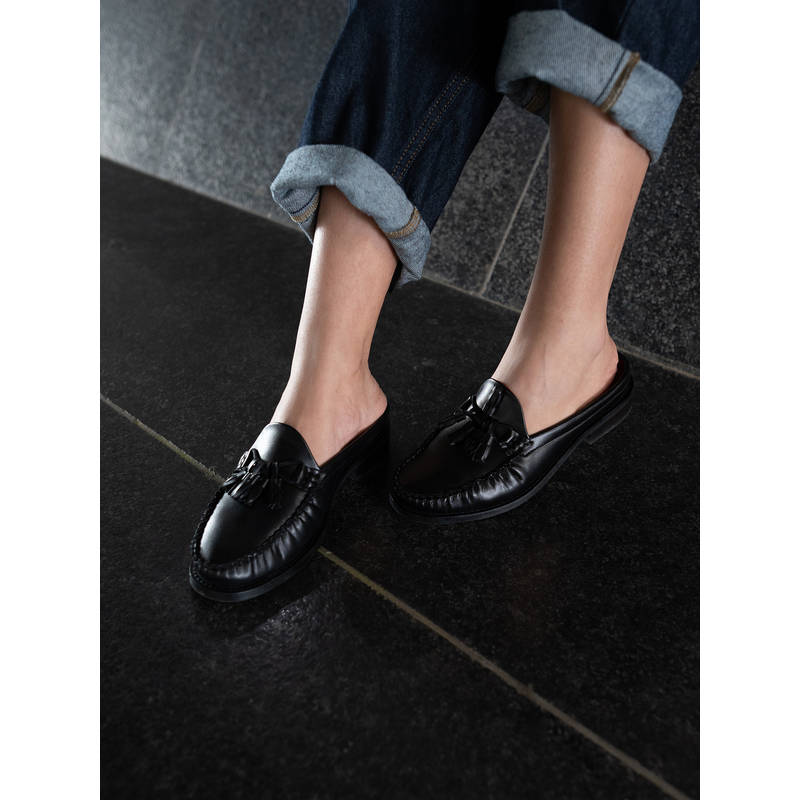 Theater Women Sherlocks Black Round Toe Tassel Loafers (EURO 38)