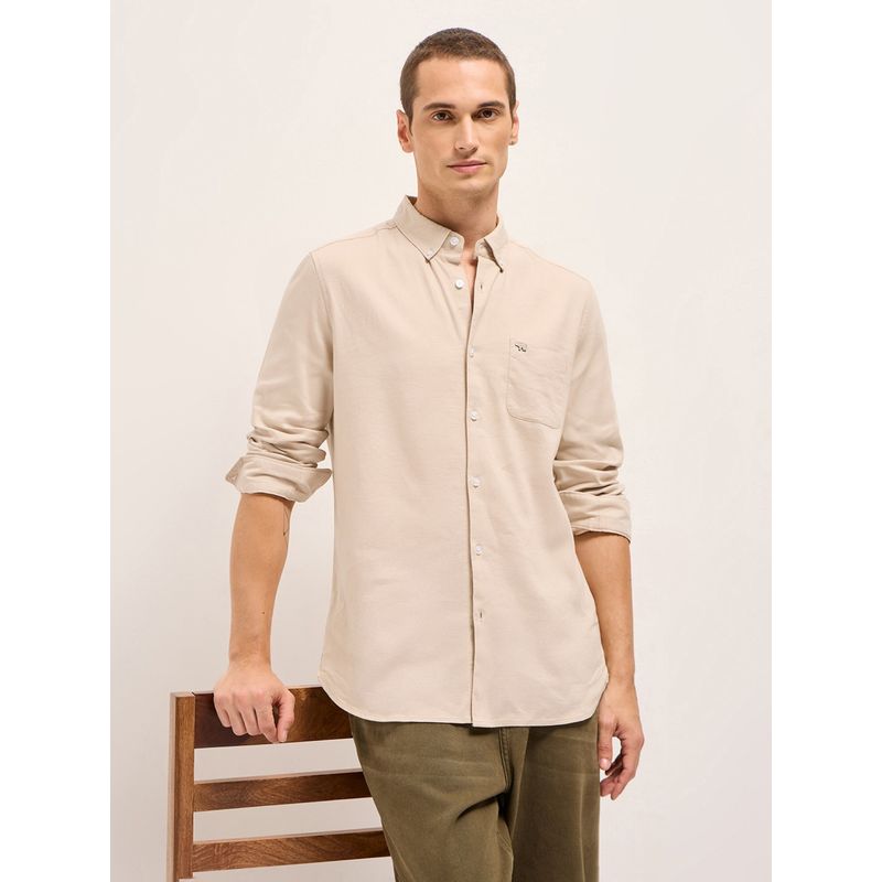 THE BEAR HOUSE Mens Cream Slim Fit Solid Woven Casual Shirt (2XL)