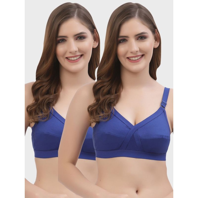 Floret Non Padded Full Coverage Blue Cotton Bra (Pack of 2) (34D)