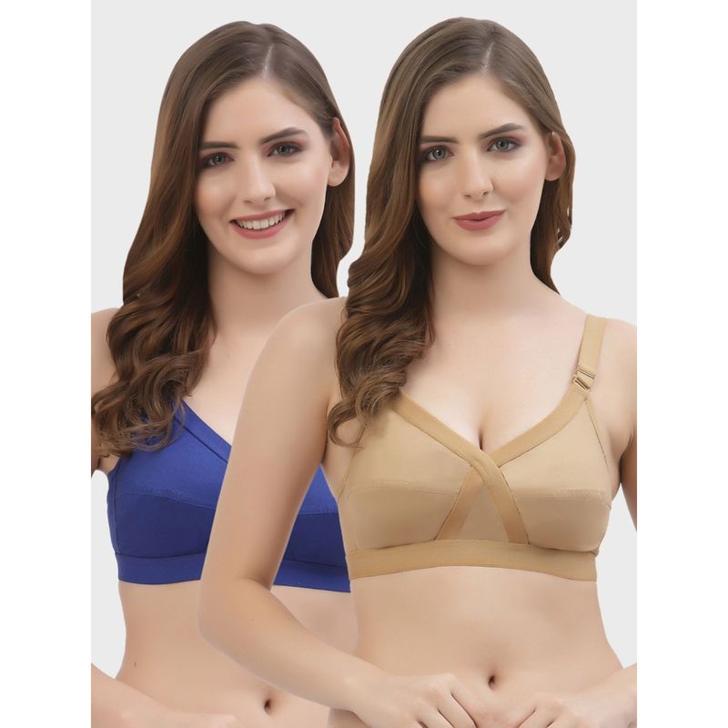 Floret Non Padded Full Coverage Cotton Bra (Pack of 2) (32B)