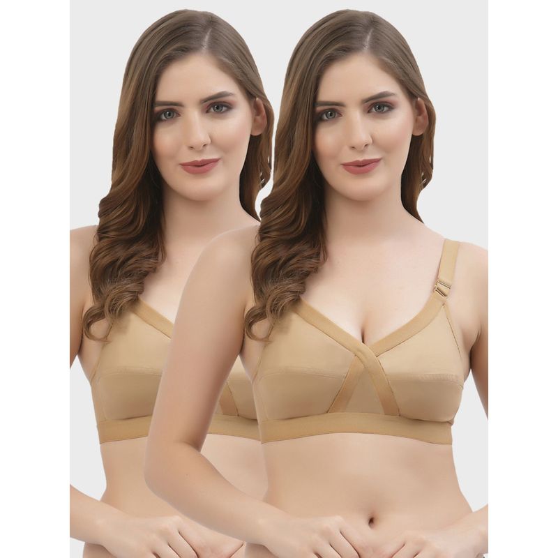 Floret Non Padded Full Coverage Cotton Bra Nude (Pack of 2) (44D)