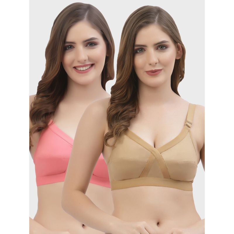 Floret Non Padded Full Coverage Cotton Bra (Pack of 2) (36D)