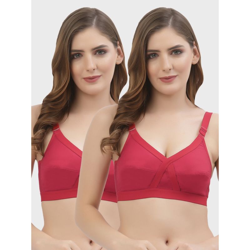 Floret Non Padded Full Coverage Cotton Bra Red (Pack of 2) (32B)