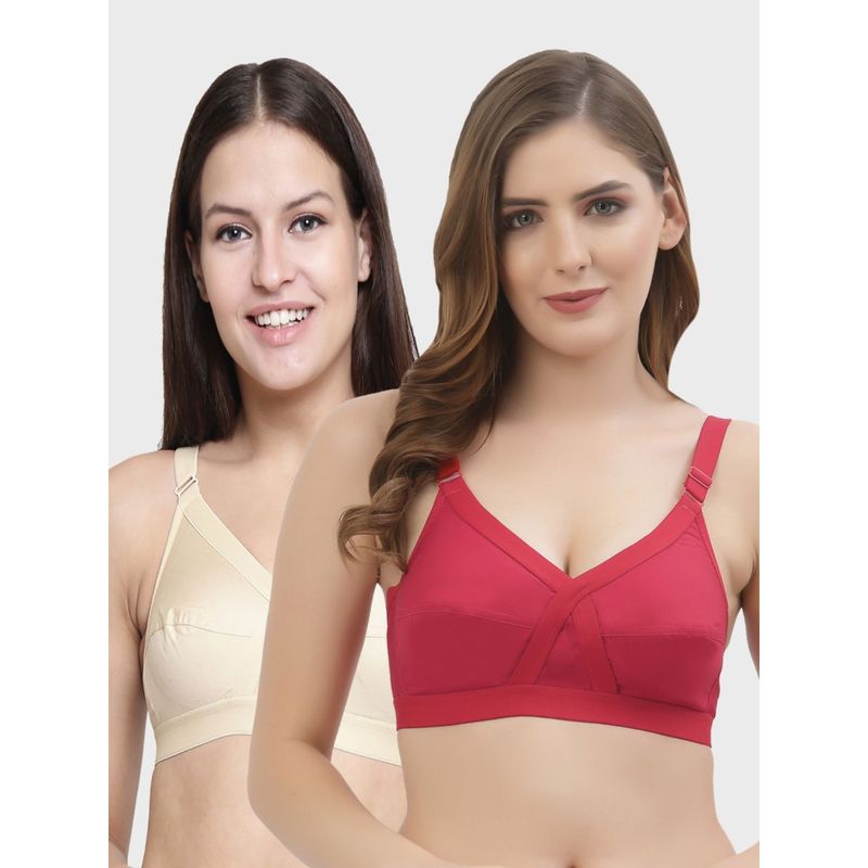 Floret Non Padded Full Coverage Cotton Bra (Pack of 2) (32D)