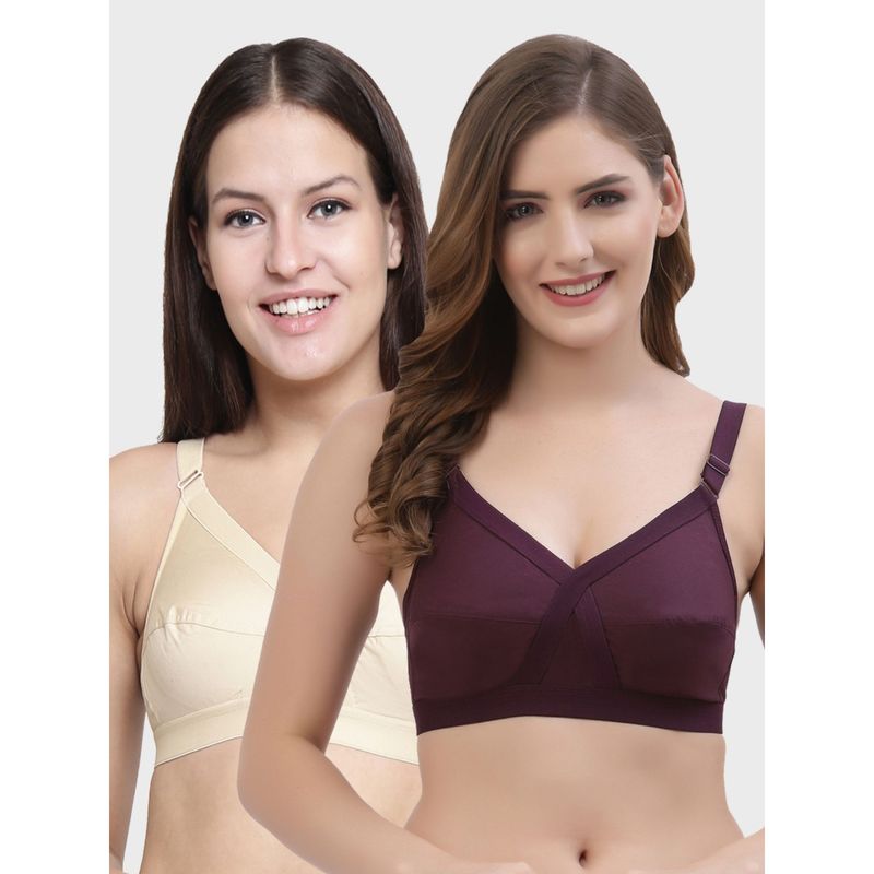 Floret Non Padded Full Coverage Cotton Bra (Pack of 2) (38D)