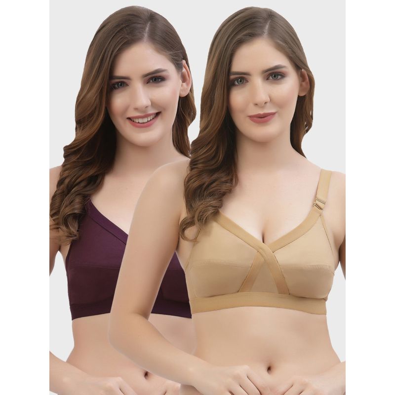 Floret Non Padded Full Coverage Cotton Bra (Pack of 2) (34B)
