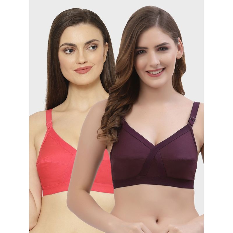Floret Non Padded Full Coverage Cotton Bra (Pack of 2) (36B)