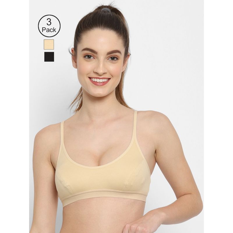Floret Non Padded Medium Coverage Beginners Sports Bra (Pack of 3) (32B)