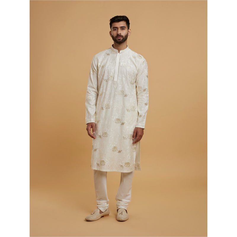 Twamev Men Cream Elegance Kurta with Churidar (M)