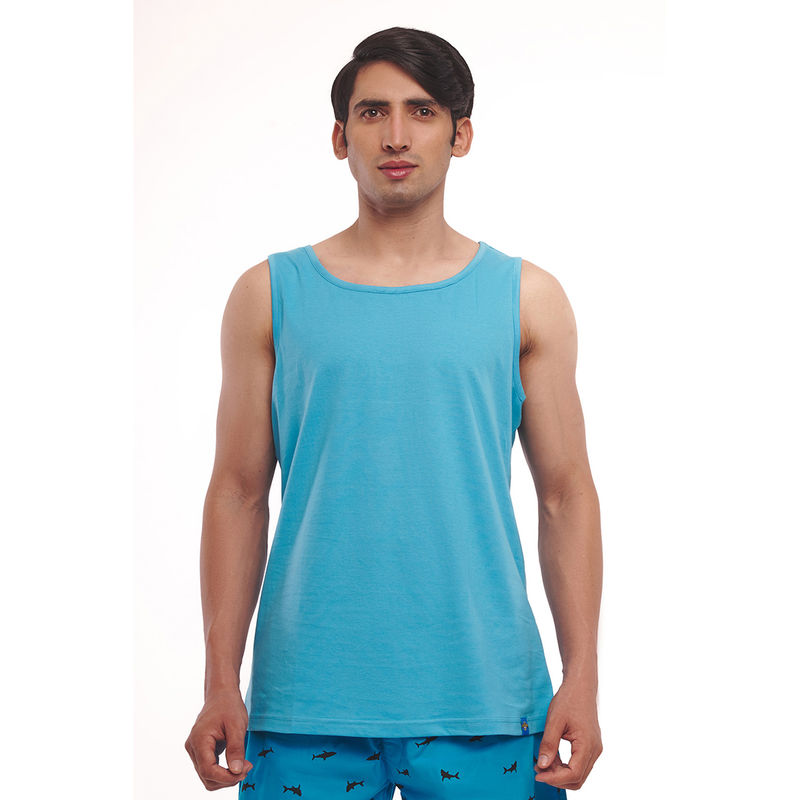 LAZY BUMS Men's True Essential Casual Solid Sleeveless Vest-Blue Blue (S)