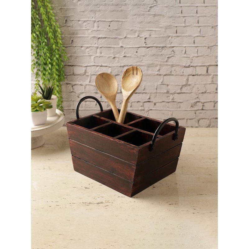 Buy The Decor Mart 5 Part Burnt Wood Finish Wooden Cutlery Caddy Online